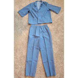 Vtg Booth Bay Jeans Jacket Womens Blue Denim Pull Up Elastic Waist Pant Suit 👁